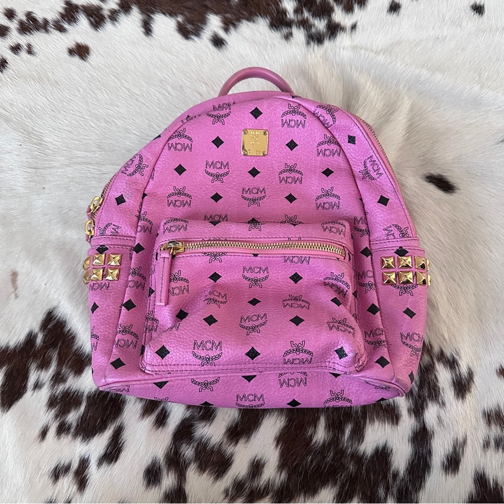 Authentic Pink MCM Studded Baclpack